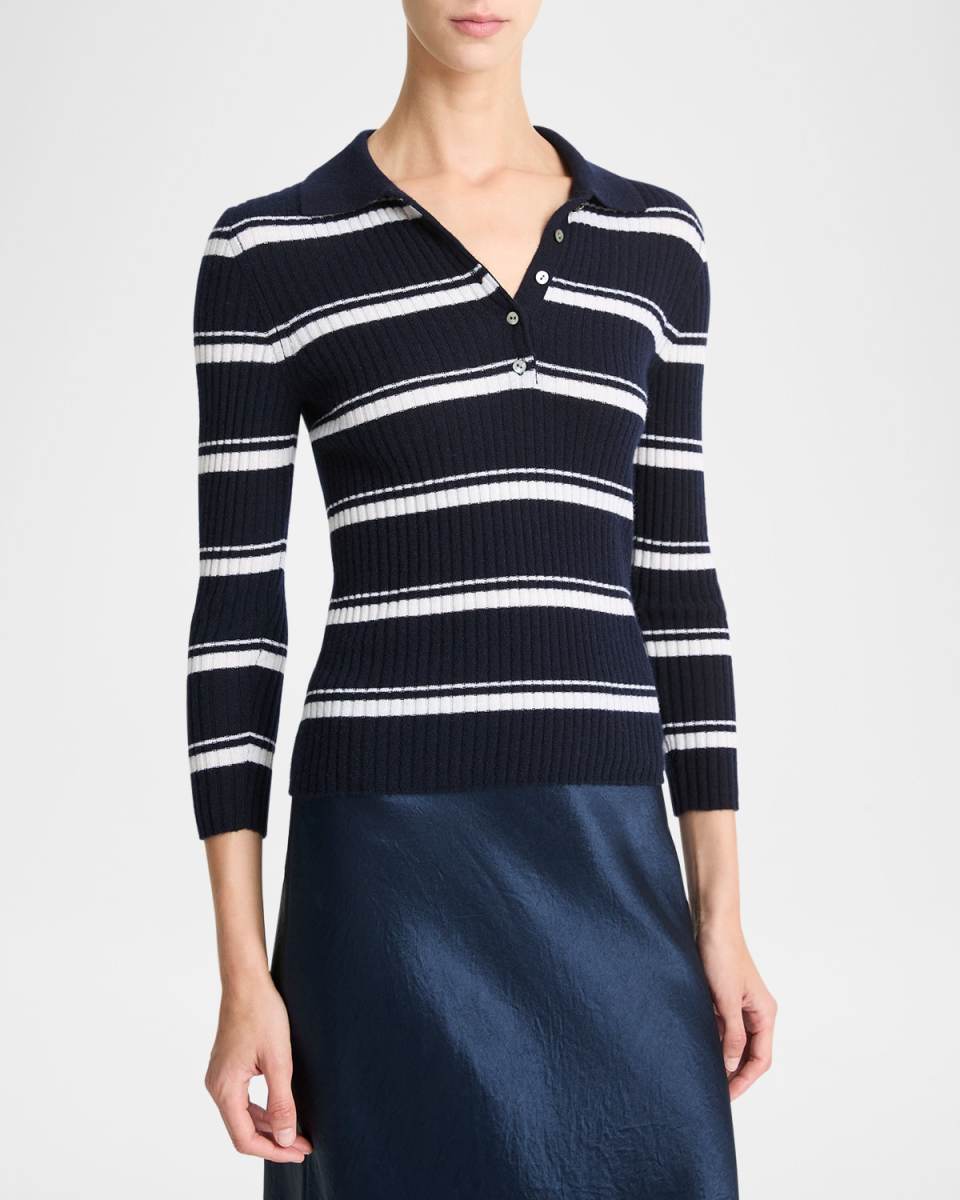 Stripe Mulberry Silk-Blend Polo Top